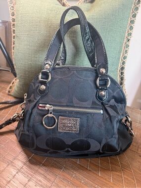 Coach Poppy Black Signature Sateen Foldover Satchel Crossbody 18708
